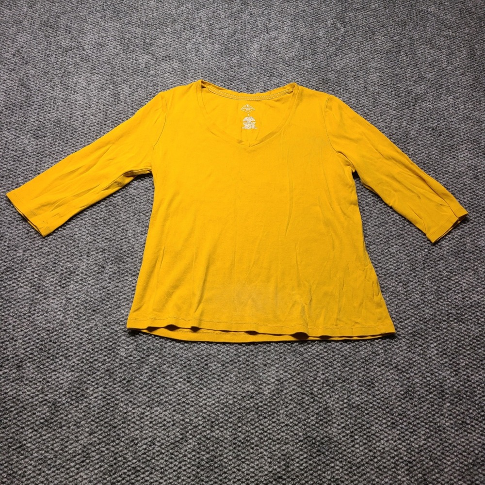St. Johns Bay Womens Mustard Yellow V-Neck 100% Cotton Long Sleeve Top Small